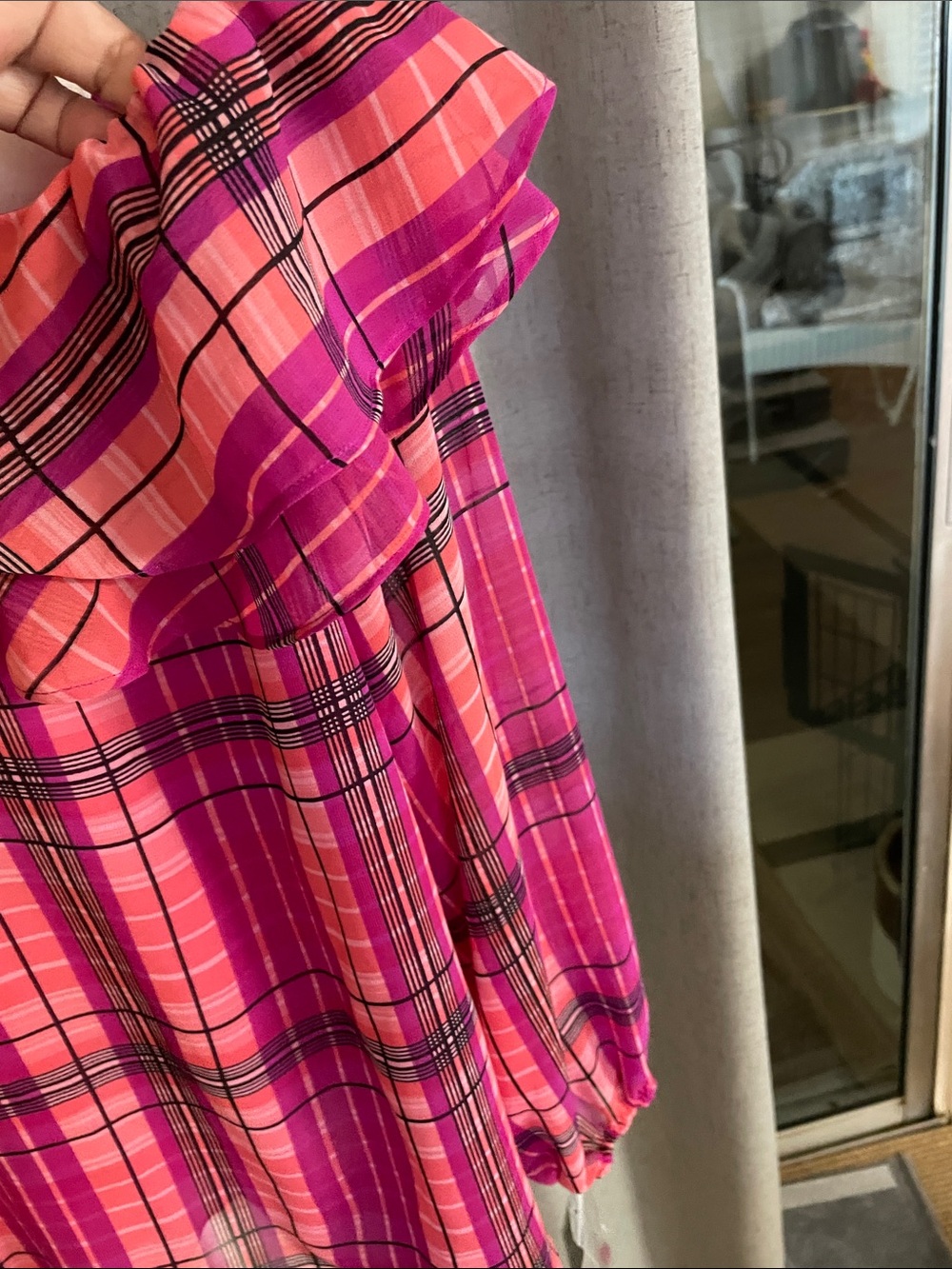 INC International Concepts Pink and Fuchsia Plaid Halter Top with Ruffle - Picture 5 of 7